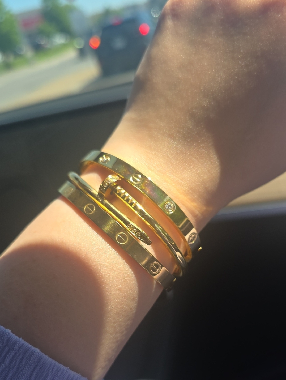 Gold Screw-Accent Bangle Bracelet Set - Women Jewelry